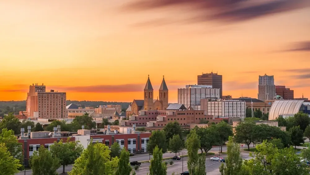 City and sunset