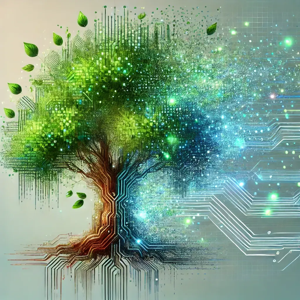 A digitized tree representing how Sourgum has a vision of zero waste through technology