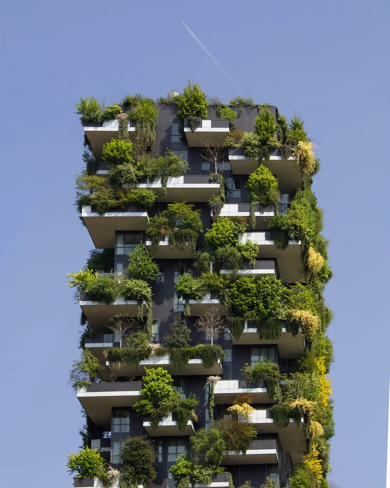 A building with green space terraces